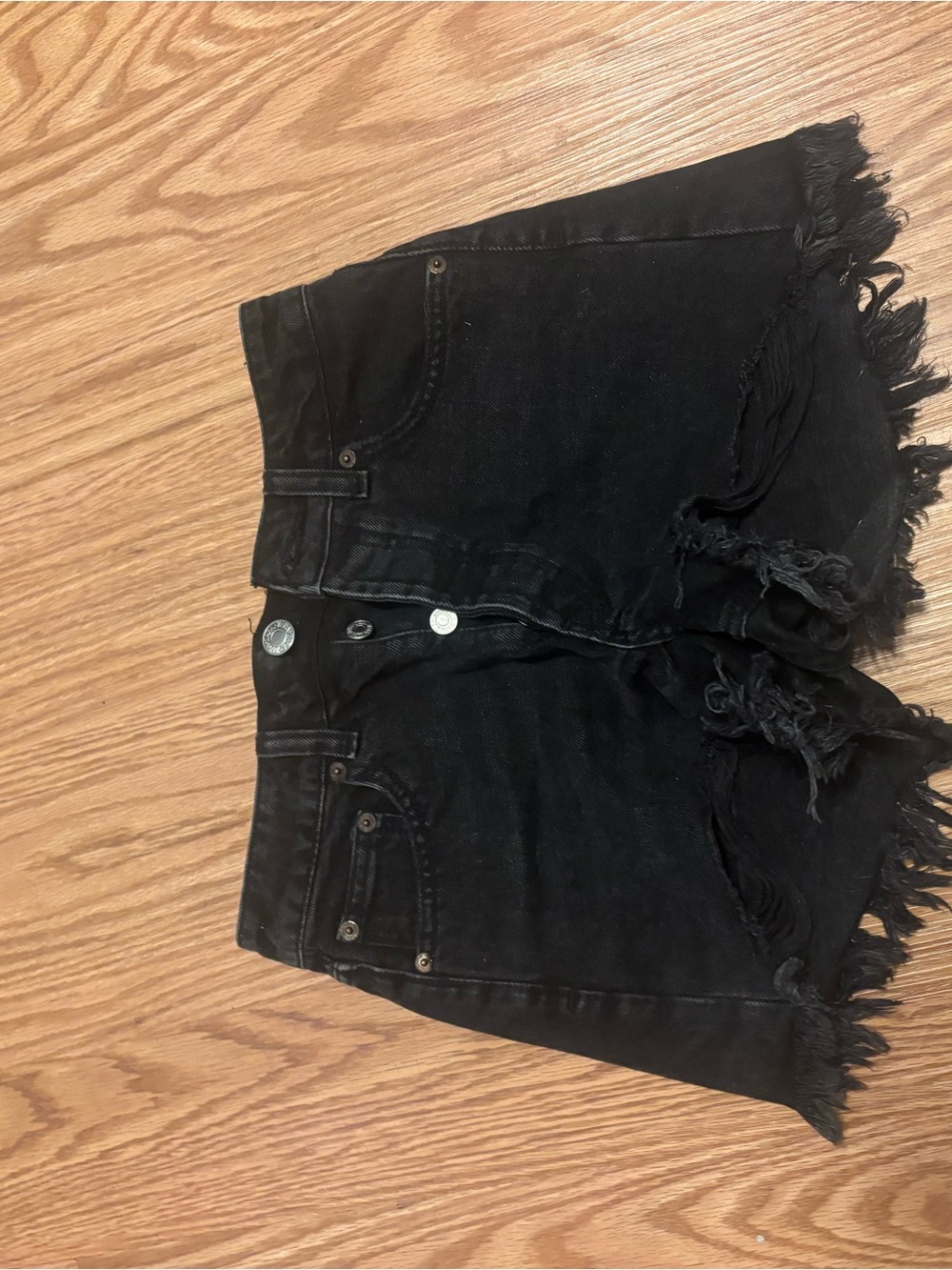 Zara Black Distressed Frayed Hem Denim Shorts